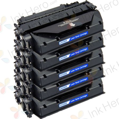 Pack de 5 HP 80X (CF280X) toner compatibles haute capacité noir (Ink Hero)