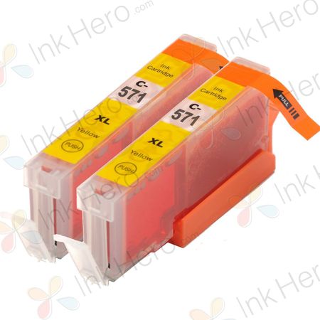 Pack de 2 Canon CLI-571XL cartouches d'encre compatibles haute capacité jaune (Ink Hero)