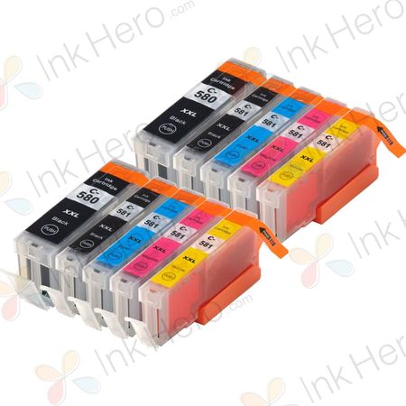 Pack de 10 Canon PGI-580XXL & CLI-581XXL cartouches d'encre compatibles super haute capacité (Ink Hero)