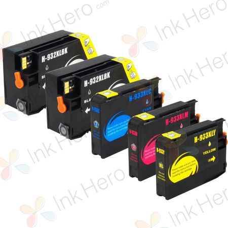 Pack de 5 HP 932XL & 933XL cartouches d'encre compatibles haute capacité (Ink Hero)