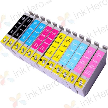 Pack de 12 Epson T0807 cartouches d'encre compatibles (Ink Hero)