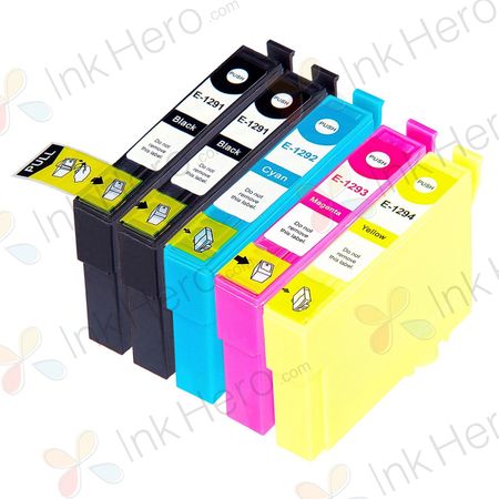 Pack de 5 Epson T1285 cartouches d'encre compatibles (Ink Hero)